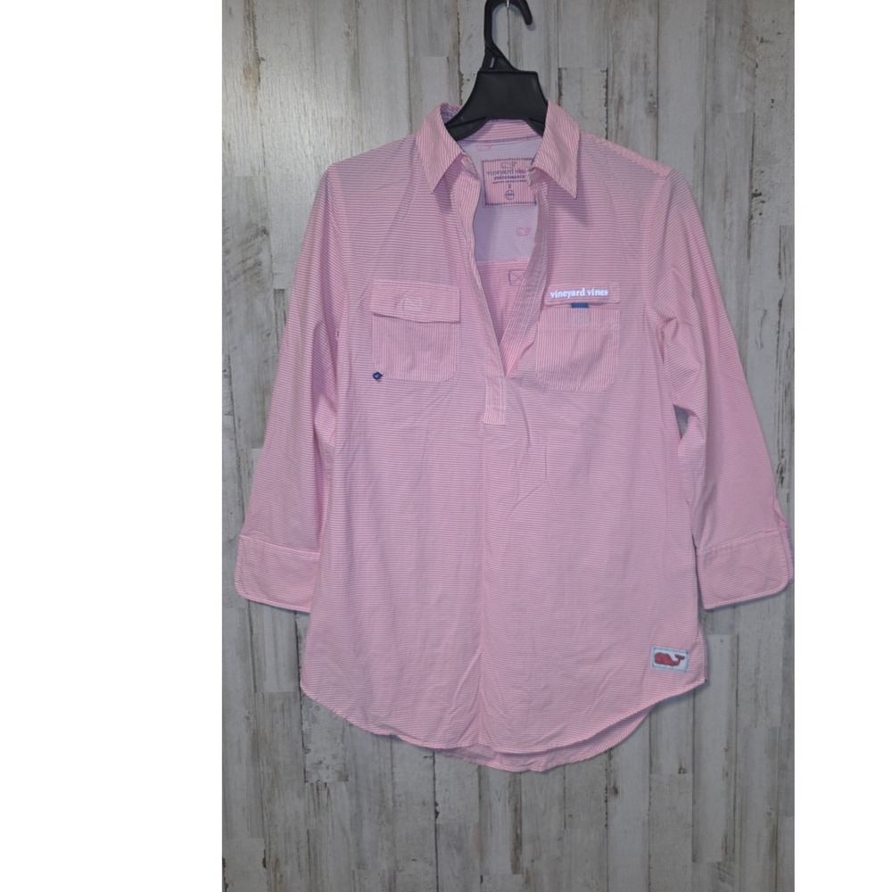 EUC Vineyard Vines Performance 2 Striped Tunic Top Sail Boat 3/4 sleeve